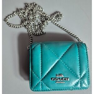Coach Mini Wallet On A Chain With Puffy Diamond Quilting Teal NEW NEVER USED